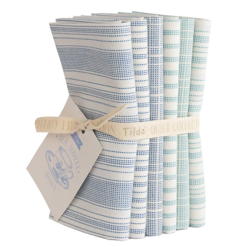 Tilda Fat Quarter Bundle Cotton Quilting Patchwork Fabric - 6 Blue Tea Towel