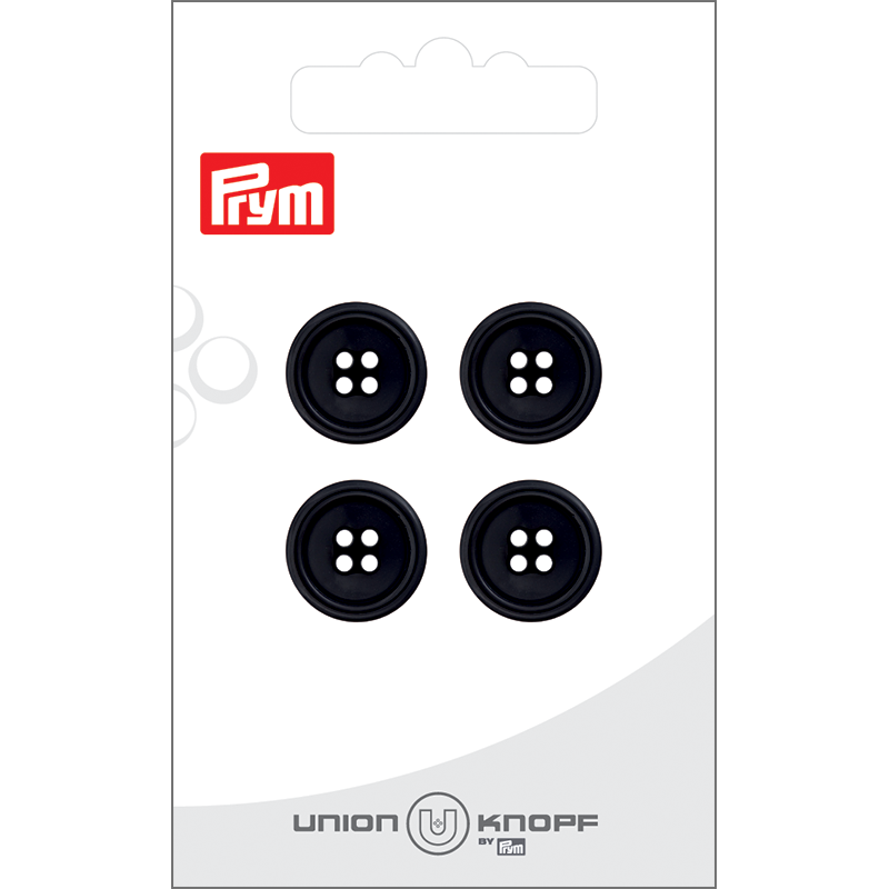 Prym Union Knopf Poly-Button 4 Hole 15mm Black - Pack of 4