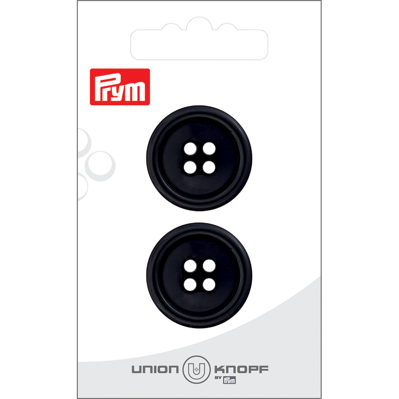 Prym Union Knopf Poly-Button 4 Hole 25mm Black - Pack of 2
