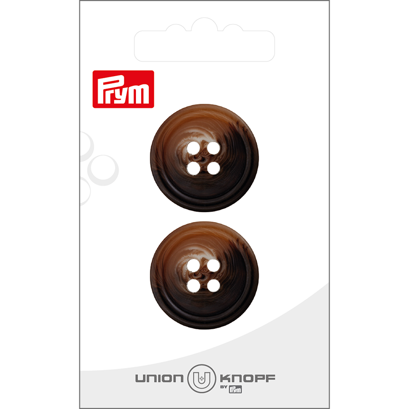 Prym Union Knopf Poly-Button 4 Hole 25mm Medium Brown - Pack of 2