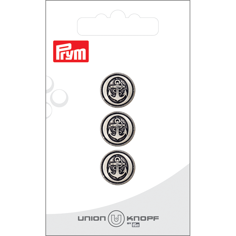 Prym Union Knopf Metal Button Shank 14mm Antique Silver - Pack of 3