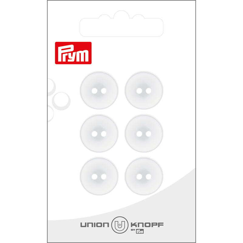 Prym Union Knopf Poly-Button 2 Hole 15mm White - Pack of 6