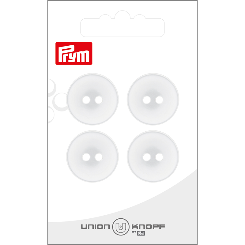 Prym Union Knopf Poly Button 2 Hole 20mm White - Pack of 4