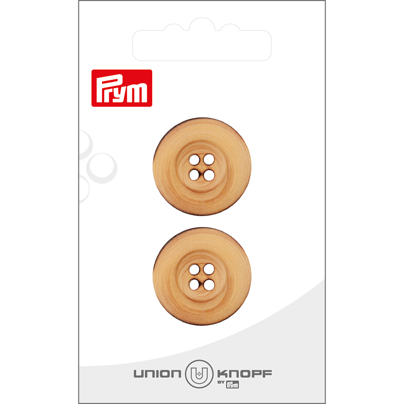 Prym Union Knopf Wood Button 4 Hole 23mm Beige - Pack of 2
