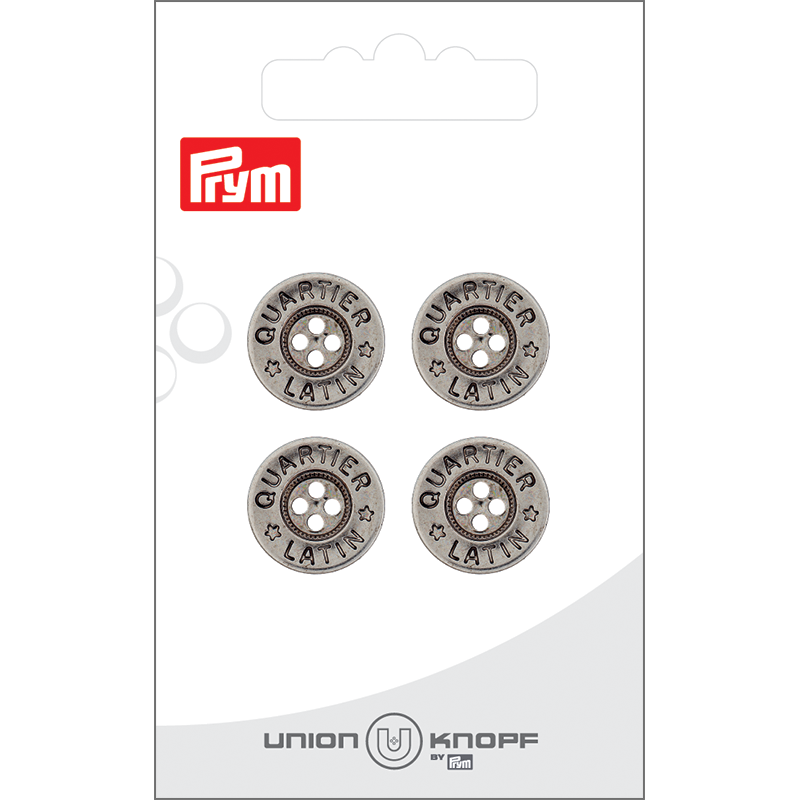 Prym Union Knopf Metal Button 4 Hole 16mm Antique Silver - Pack of 4