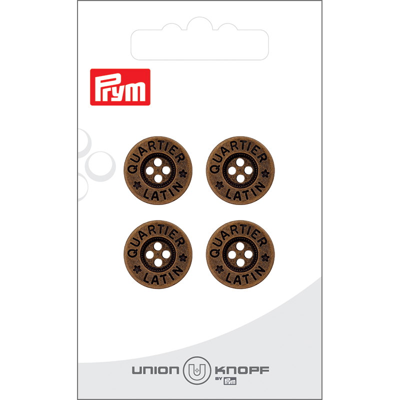 Prym Union Knopf Metal Button 4 Hole 16mm Antique Brass - Pack of 4
