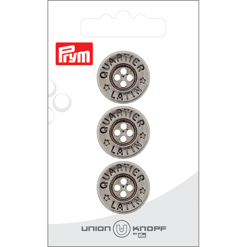 Prym Union Knopf Metal Button 4 Hole 20mm Antique Silver - Pack of 3
