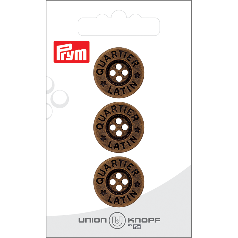 Prym Union Knopf Metal Button 4 Hole 20mm Antique Brass - Pack of 3
