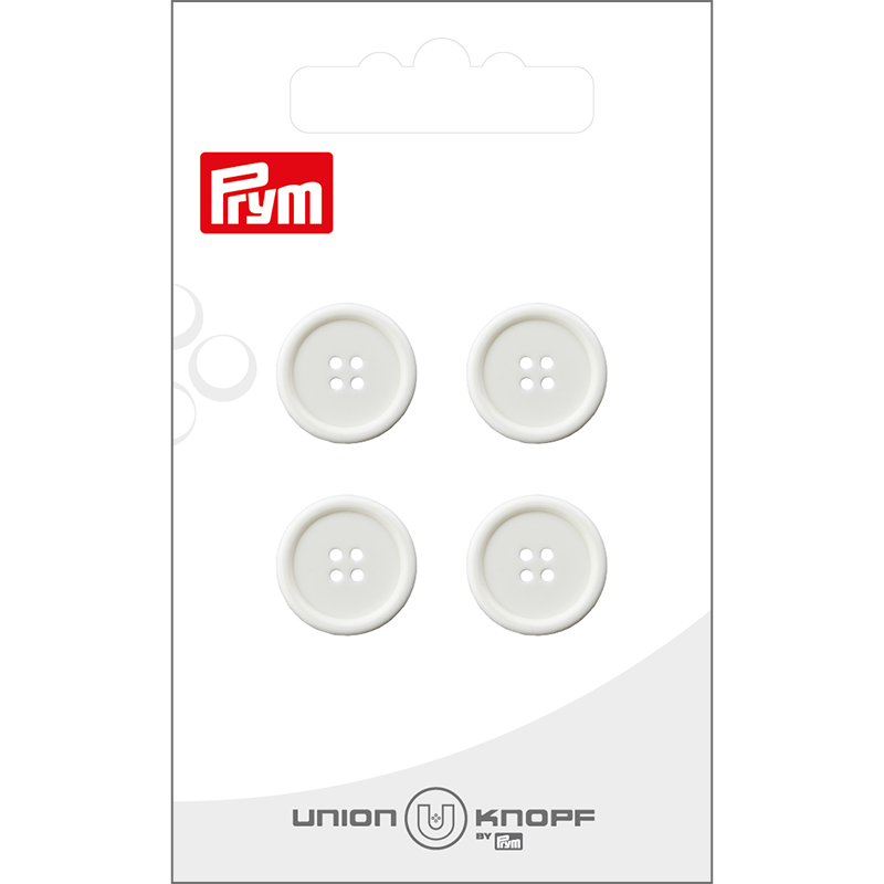Prym Union Knopf Poly-Button 4 Hole 15mm White - Pack of 4