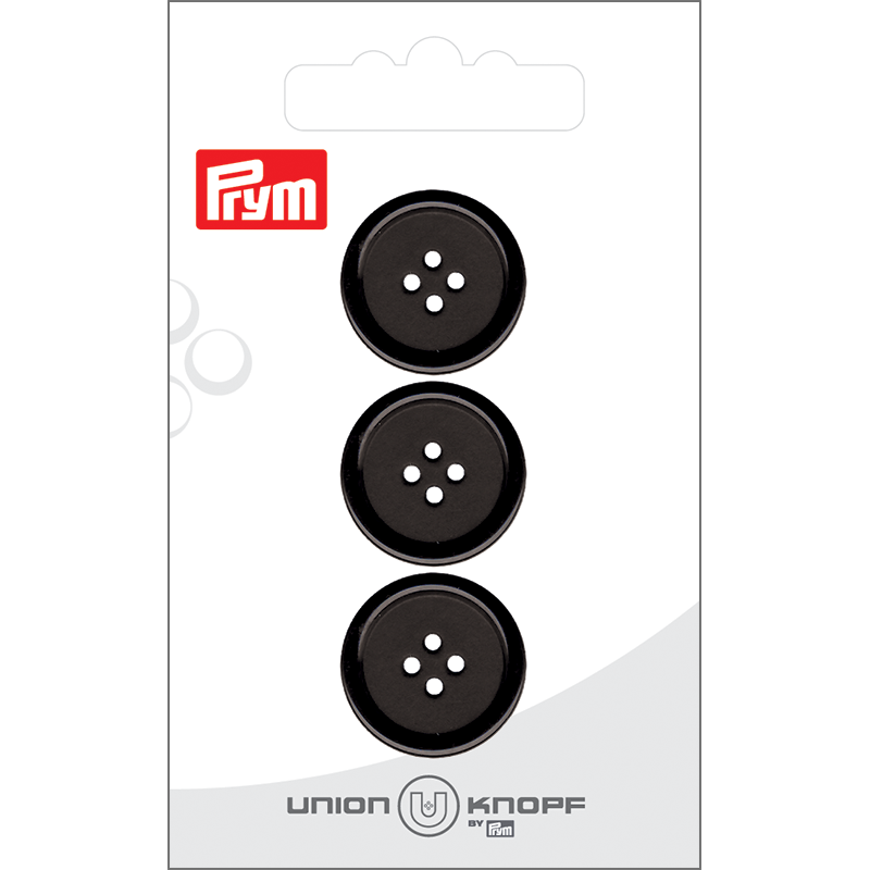 Prym Union Knopf Poly-Button 4 Hole 20mm Black - Pack of 3