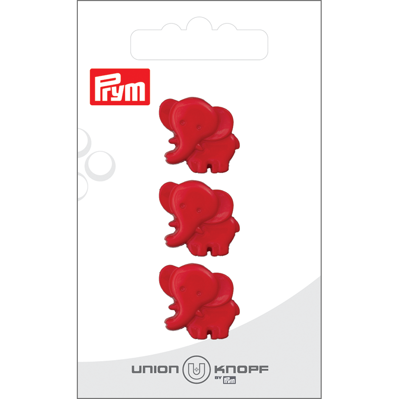 Prym Union Knopf Poly-Button Shank Elephant 19mm Red - Pack of 3