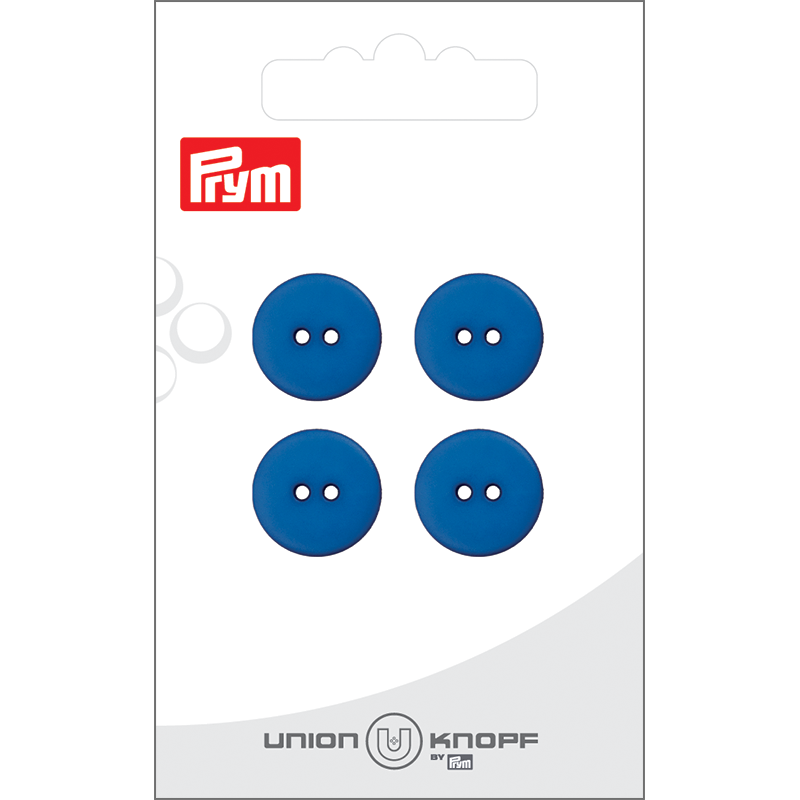 Prym Union Knopf Poly-Button 2 Hole 15mm Blue - Pack of 4