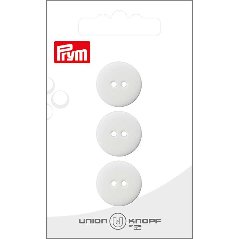 Prym Union Knopf Poly-Button 2 Hole 18mm White - Pack of 3