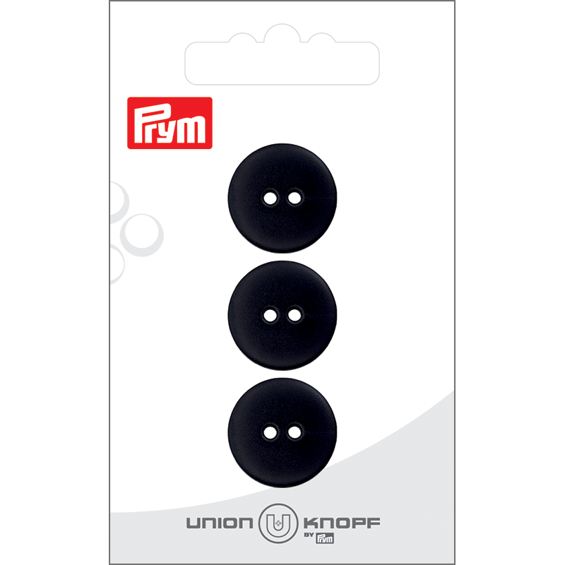 Prym Union Knopf Poly-Button 2 Hole 18mm Black - Pack of 3