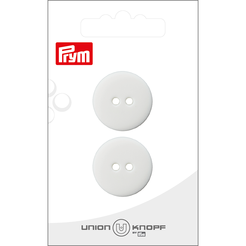 Prym Union Knopf Poly-Button 2 Hole 23mm White - Pack of 2