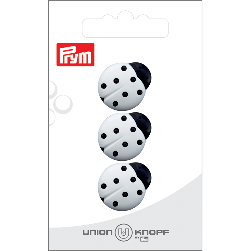 Prym Union Knopf Poly-Button Shank Ladybug 18mm White - Pack of 3