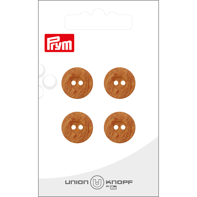 Prym Union Knopf Poly-Button 2 Hole 15mm Medium Brown - Pack of 4