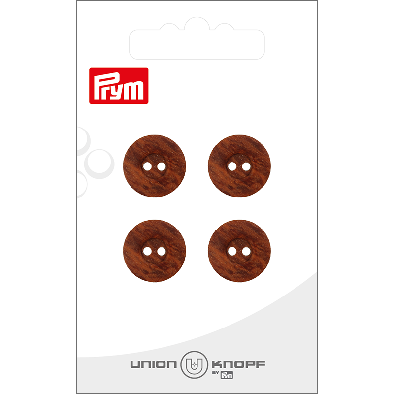 Prym Union Knopf Poly-Button 2 Hole 15mm Dark Brown - Pack of 4