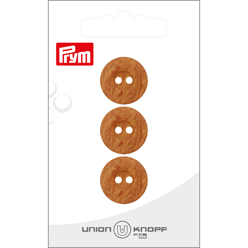 Prym Union Knopf Poly-Button 2 Hole 18mm Medium Brown - Pack of 3