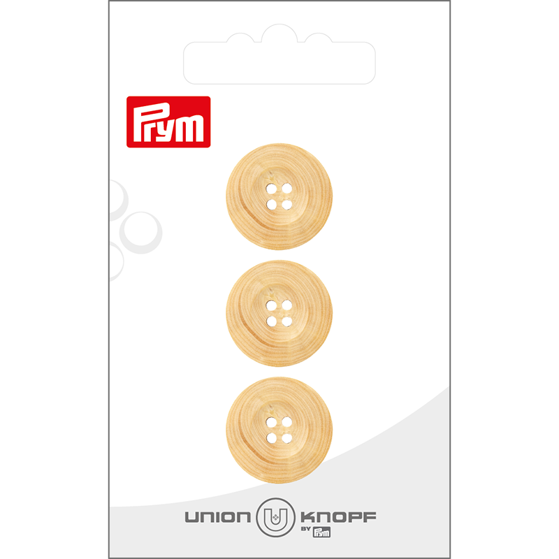 Prym Union Knopf Wood Button 4 Hole 18mm Cream - Pack of 3
