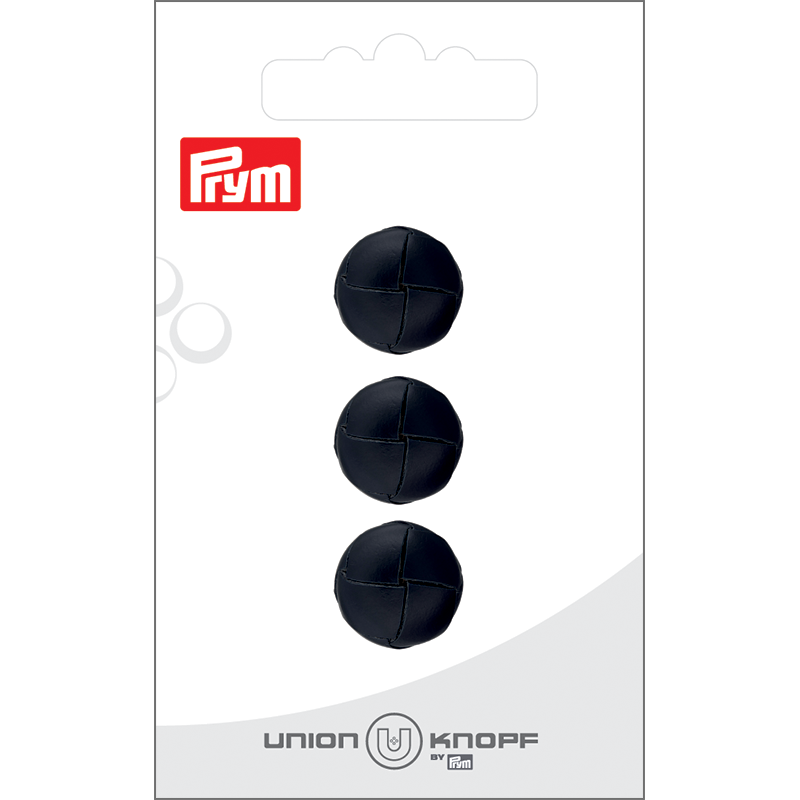 Prym Union Knopf Leather Button Shank 15mm Black - Pack of 3