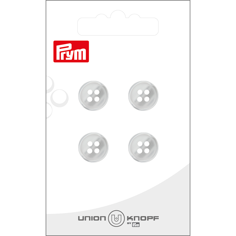 Prym Union Knopf Poly-Button 4 Hole 12mm White - Pack of 4