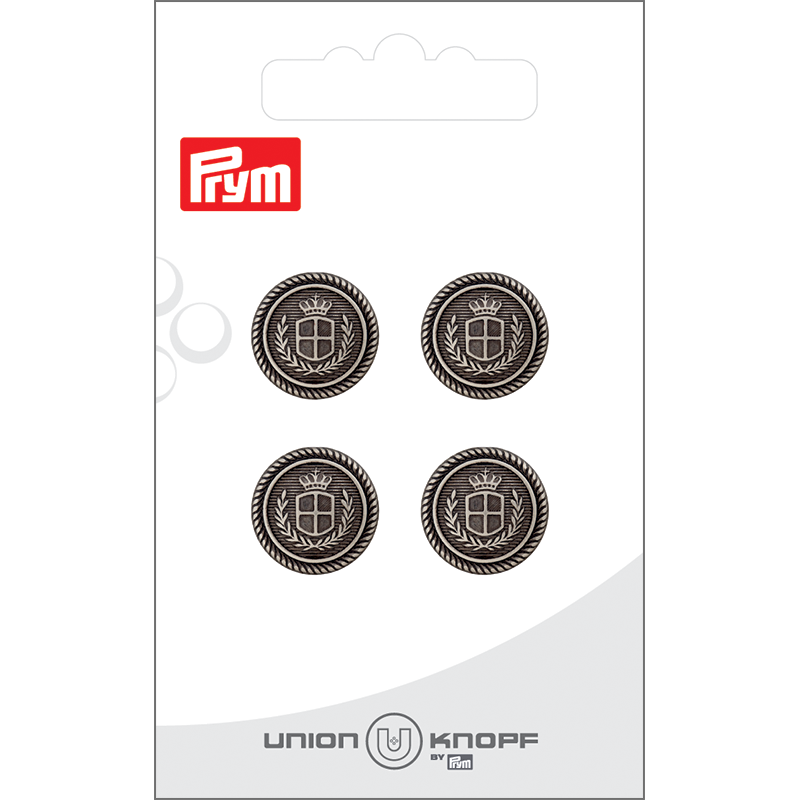 Prym Union Knopf Metal Button Shank 15mm Antique Silver - Pack of 4