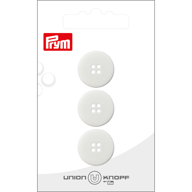 Prym Union Knopf Poly-Button 4 Hole 18mm White - Pack of 3
