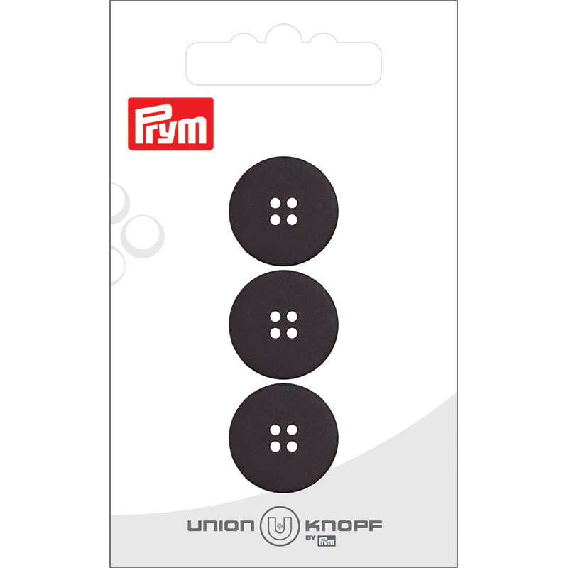 Prym Union Knopf Poly-Button 4 Hole 18mm Black - Pack of 3