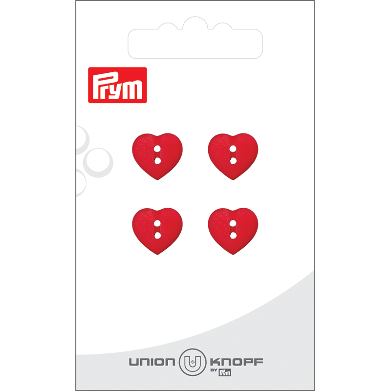 Prym Union Knopf Poly-Button 2 Hole Heart 12mm Red - Pack of 4