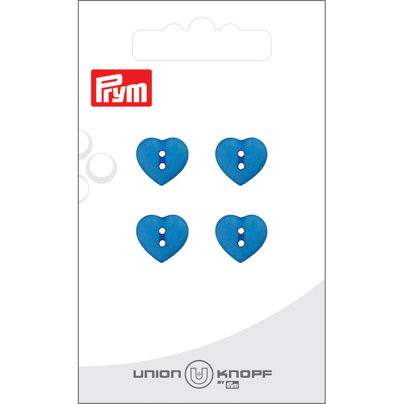 Prym Union Knopf Poly-Button 2 Hole Heart 12mm Blue - Pack of 4
