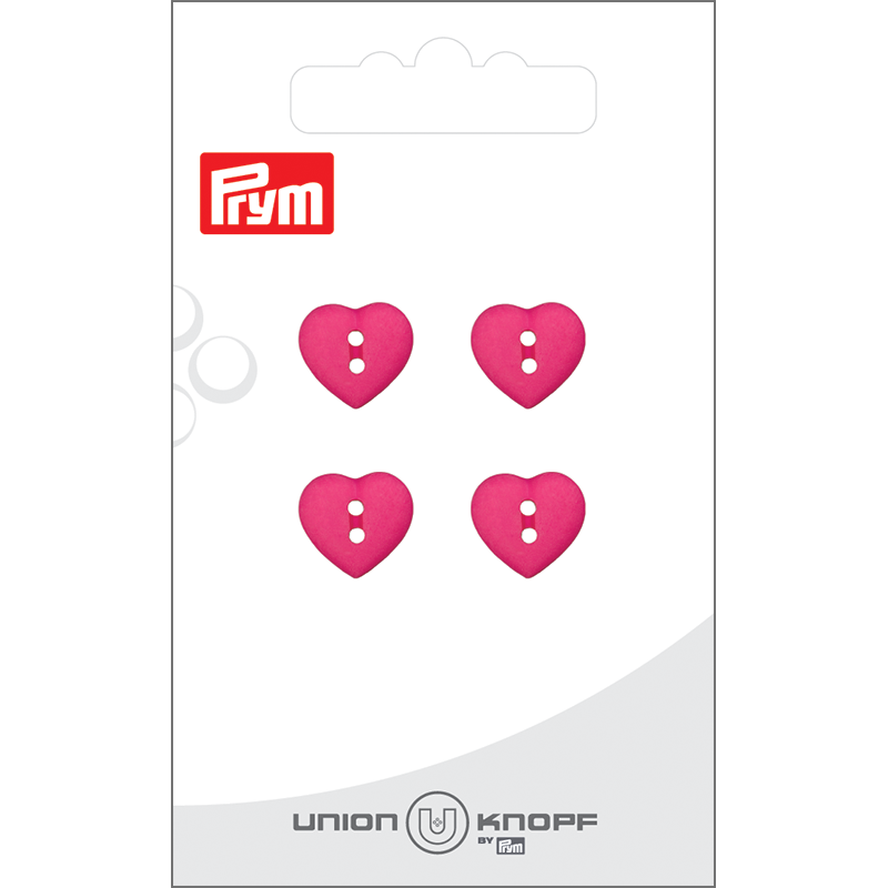 Prym Union Knopf Poly-Button 2 Hole Heart 12mm Pink - Pack of 4