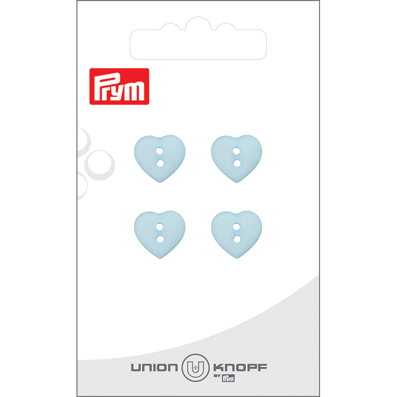 Prym Union Knopf Poly-Button 2 Hole Heart 12mm L-Blue - Pack of 4