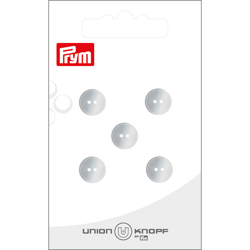Prym Union Knopf Poly-Button 2 Hole 10mm White - Pack of 5