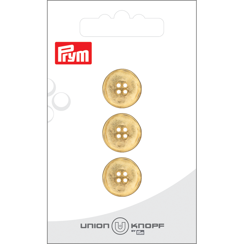 Prym Union Knopf Metal Button Shank 15mm Gold Matt - Pack of 3