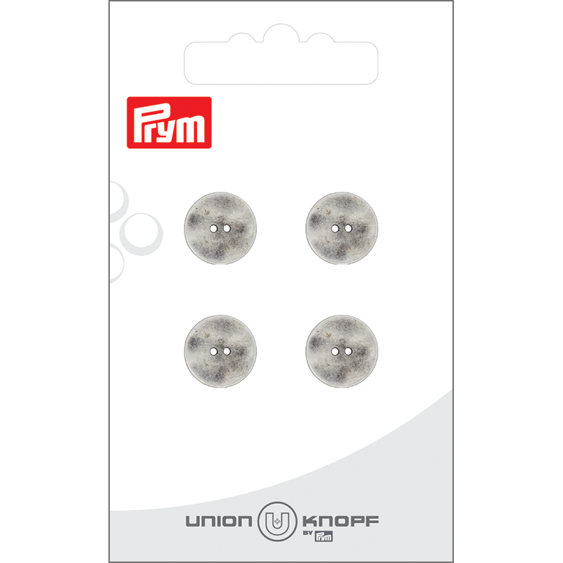 Prym Union Knopf Metal Button 2 Hole 12mm Antique Silver - Pack of 4