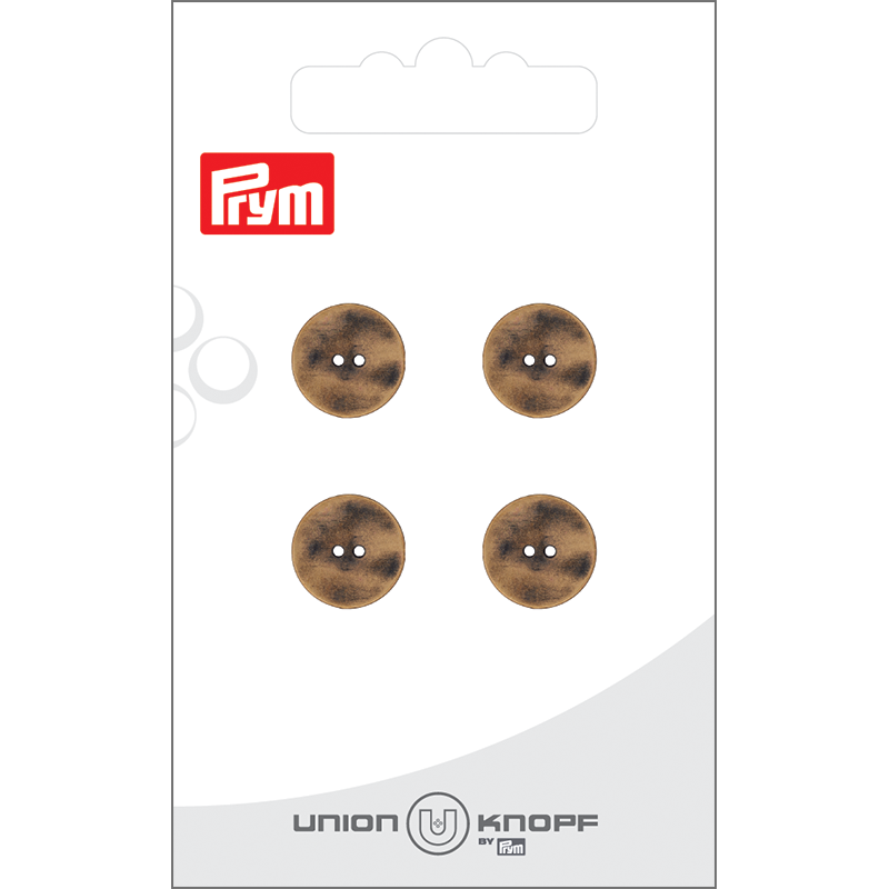 Prym Union Knopf Metal Button 2 Hole 12mm Antique Brass - Pack of 4