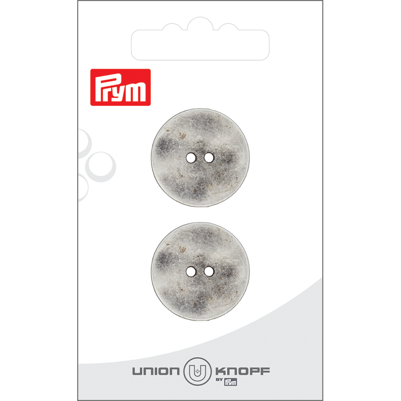 Prym Union Knopf Metal Button 2 Hole 23mm Antique Silver - Pack of 2