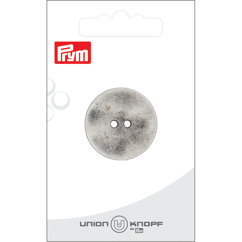Prym Union Knopf Metal Button 2 Hole 28mm Antique Silver - Pack of 1