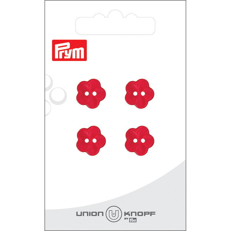 Prym Union Knopf Poly-Button 2 Hole Flower 12mm Red - Pack of 4