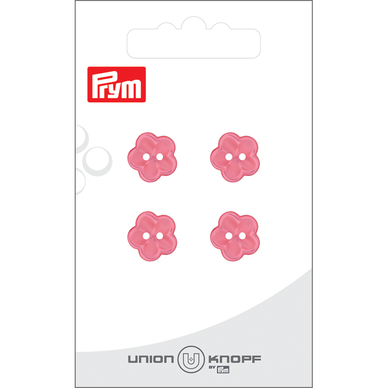 Prym Union Knopf Poly-Button 2 Hole Flower 12mm Pink - Pack of 4