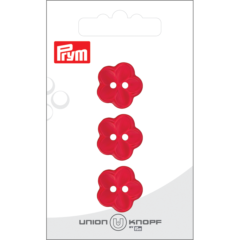 Prym Union Knopf Poly-Button 2 Hole Flower 18mm Red - Pack of 3