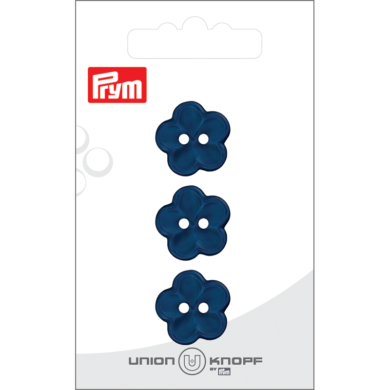 Prym Union Knopf Poly-Button 2 Hole Flower 18mm Navy - Pack of 3