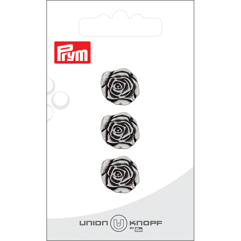 Prym Union Knopf Metal Button Shank 15mm Antique Silver - Pack of 3