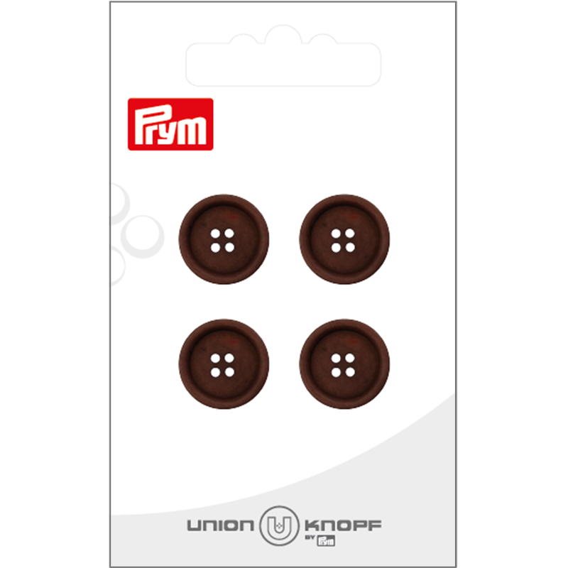 Prym Union Knopf Corozo Button 4 Hole 15mm D-Brown - Pack of 4