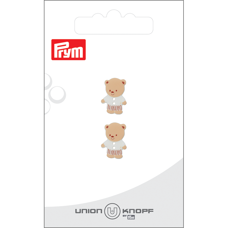 Prym Union Knopf Poly-Button 2 Hole Bear 15mm White - Pack of 2