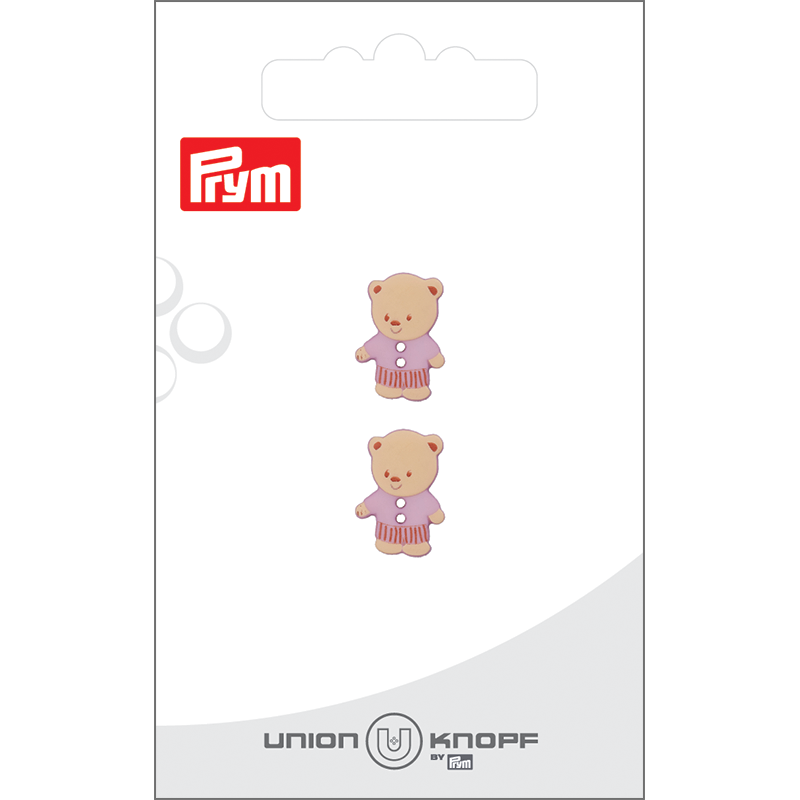 Prym Union Knopf Poly-Button 2 Hole Bear 15mm Lilac - Pack of 2