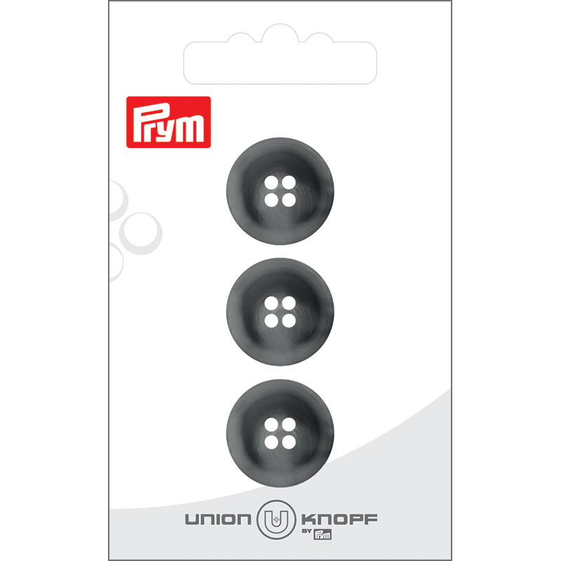 Prym Union Knopf Poly-Button 4 Hole 18mm Medium Grey - Pack of 3