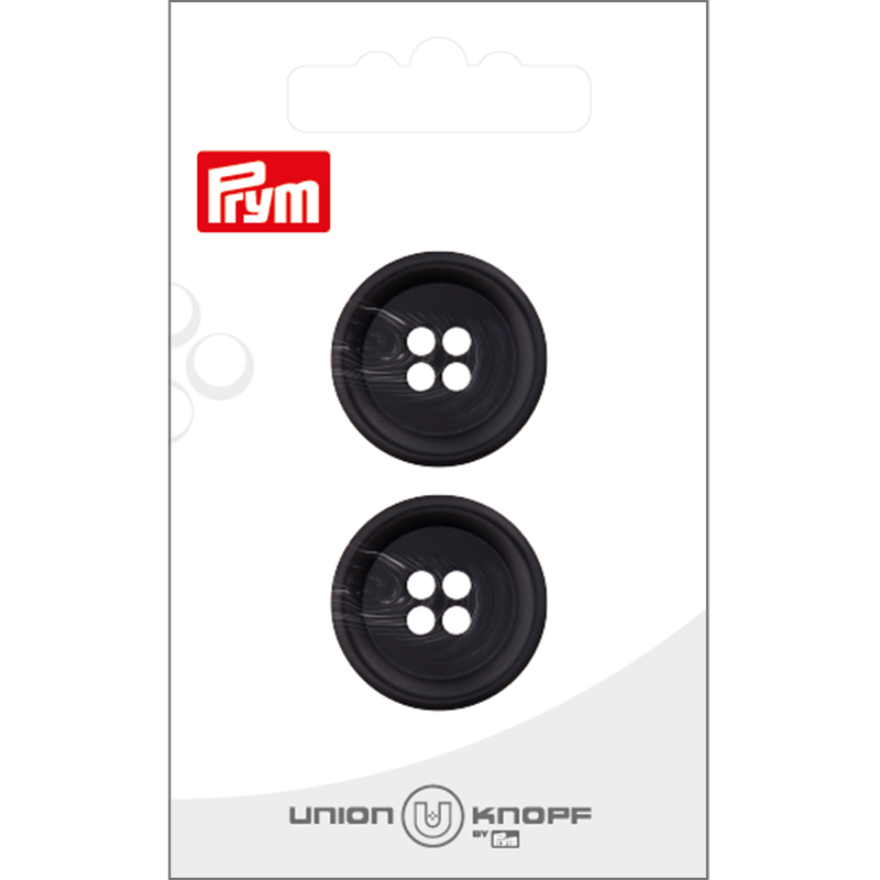Prym Union Knopf Poly-Button 4 Hole 23mm Black - Pack of 2