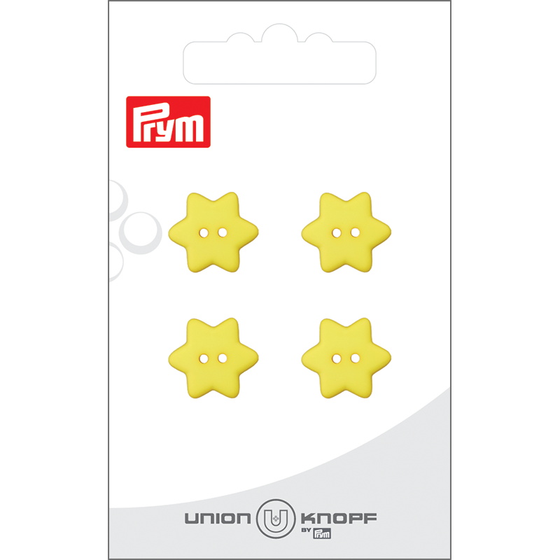 Prym Union Knopf Poly-Button 2 Hole Star 15mm Yellow - Pack of 4